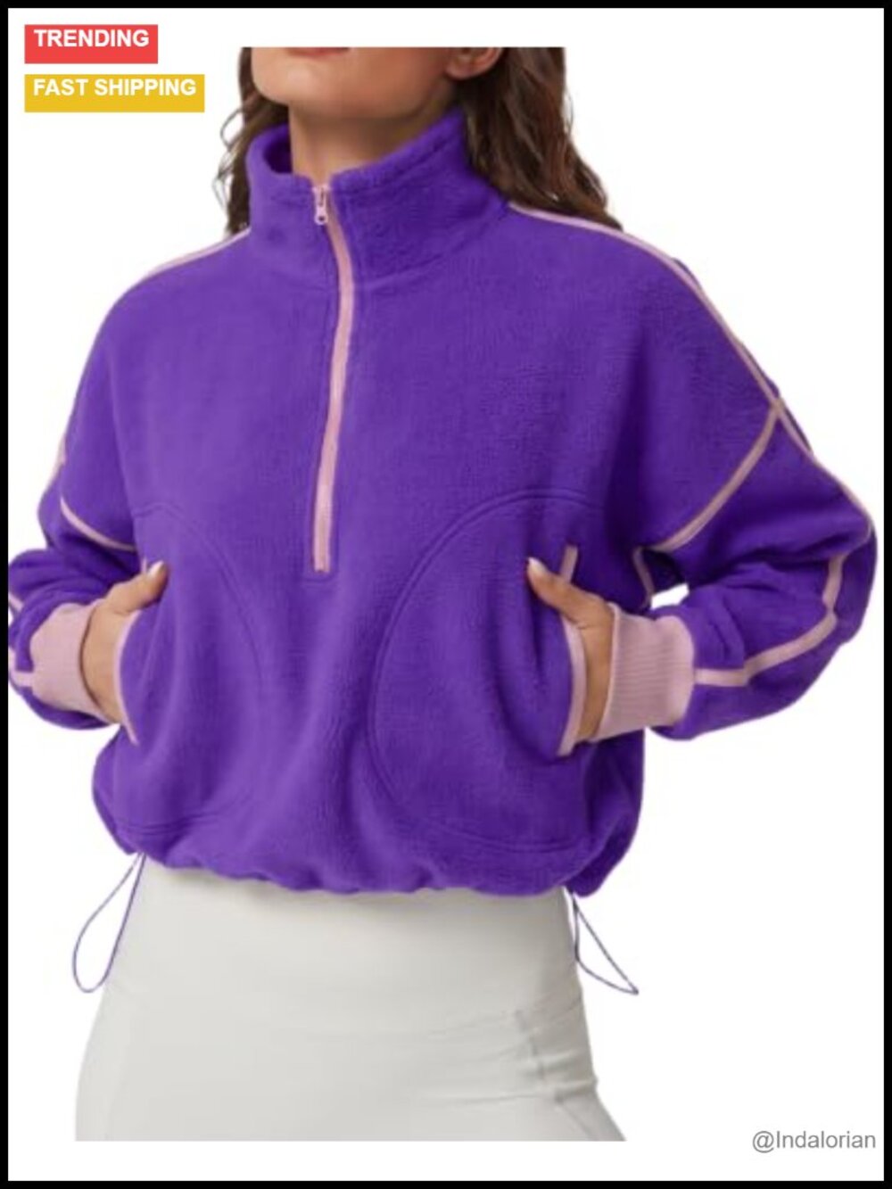 Half Zip Fleece Sherpa Pullover Sweatshirt Cropped Winter Jacket